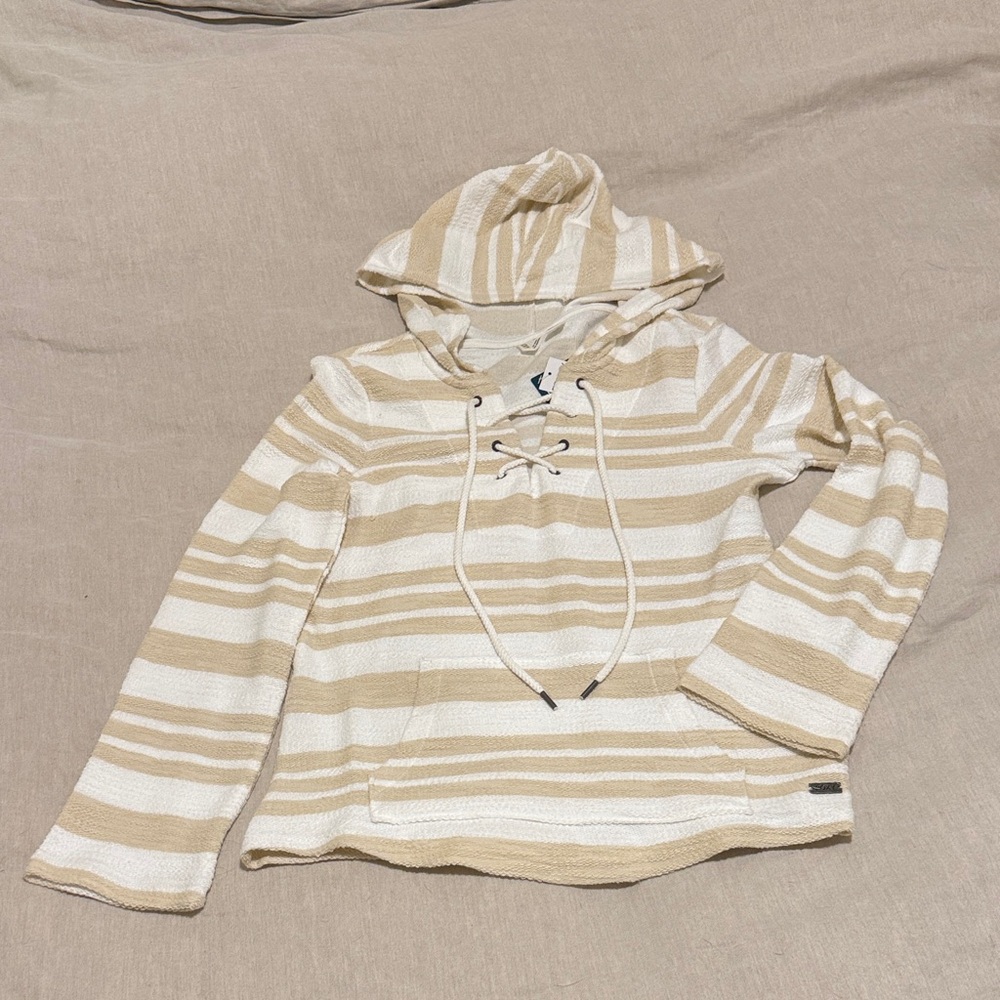 Roxy Beige and White Striped Hoodie